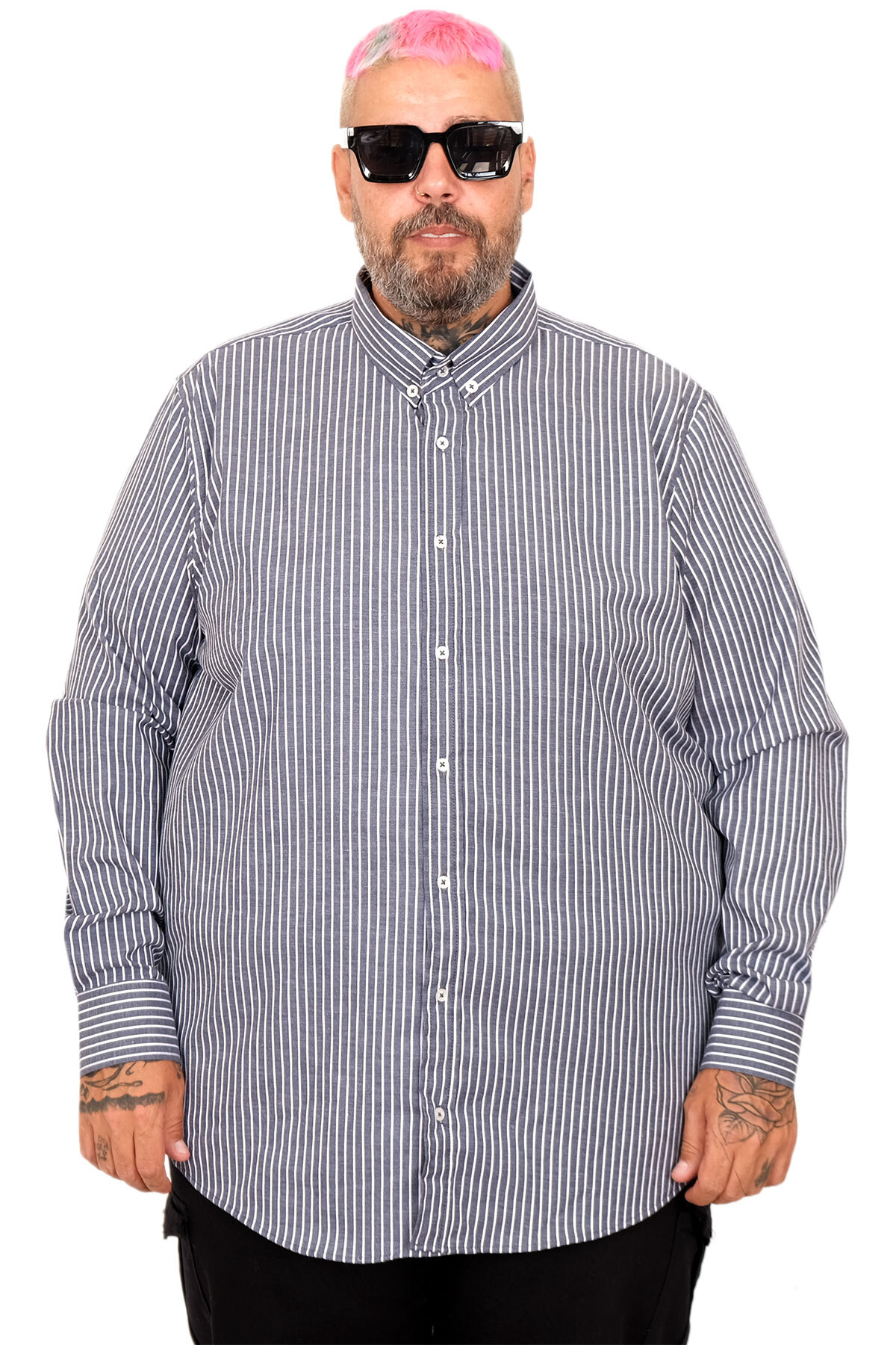 ModeXL Mode XL Büyük Beden Erkek Saten Çizgili Gömlek 20399