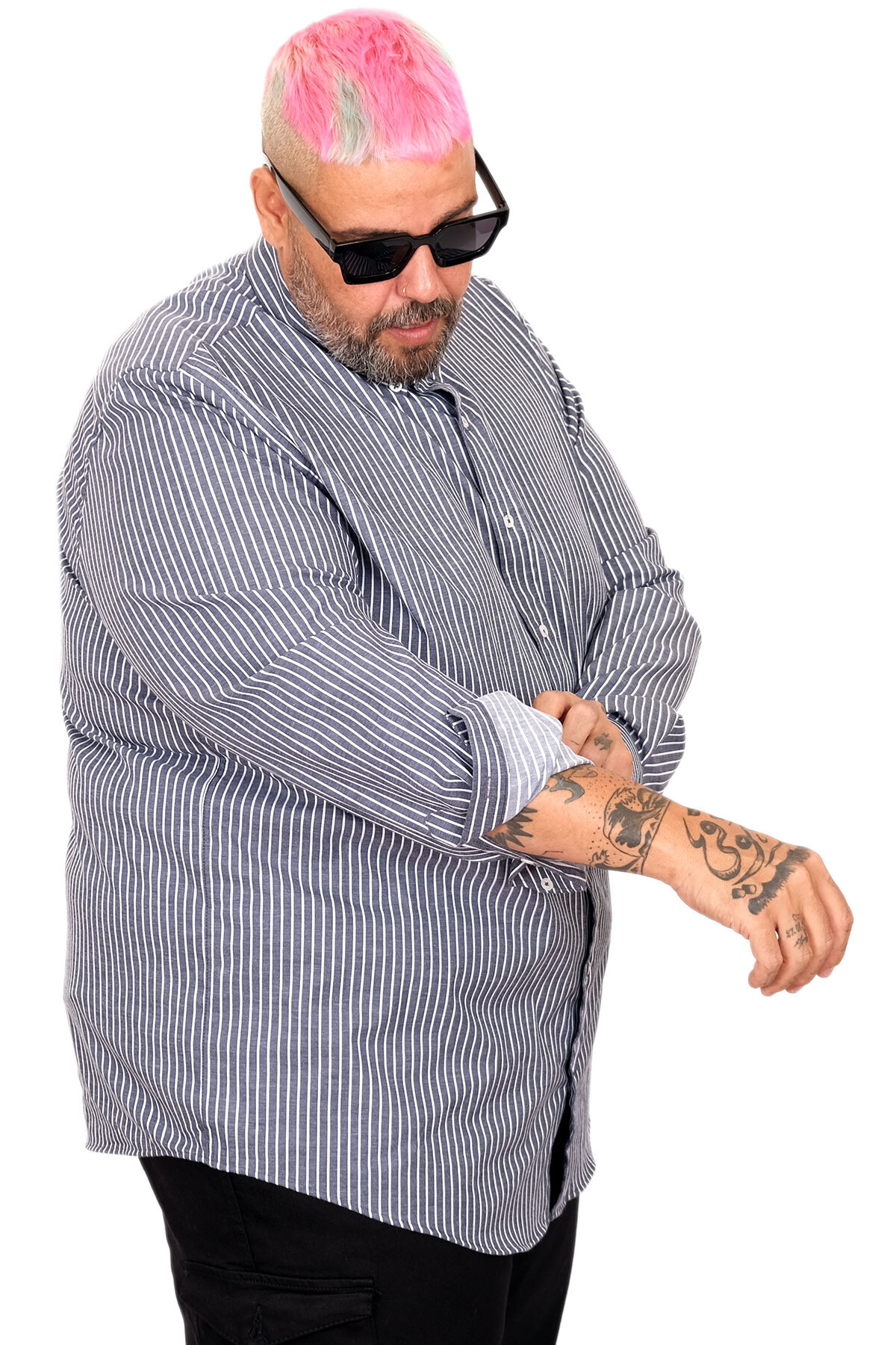ModeXL Mode XL Büyük Beden Erkek Saten Çizgili Gömlek 20399 görsel 3