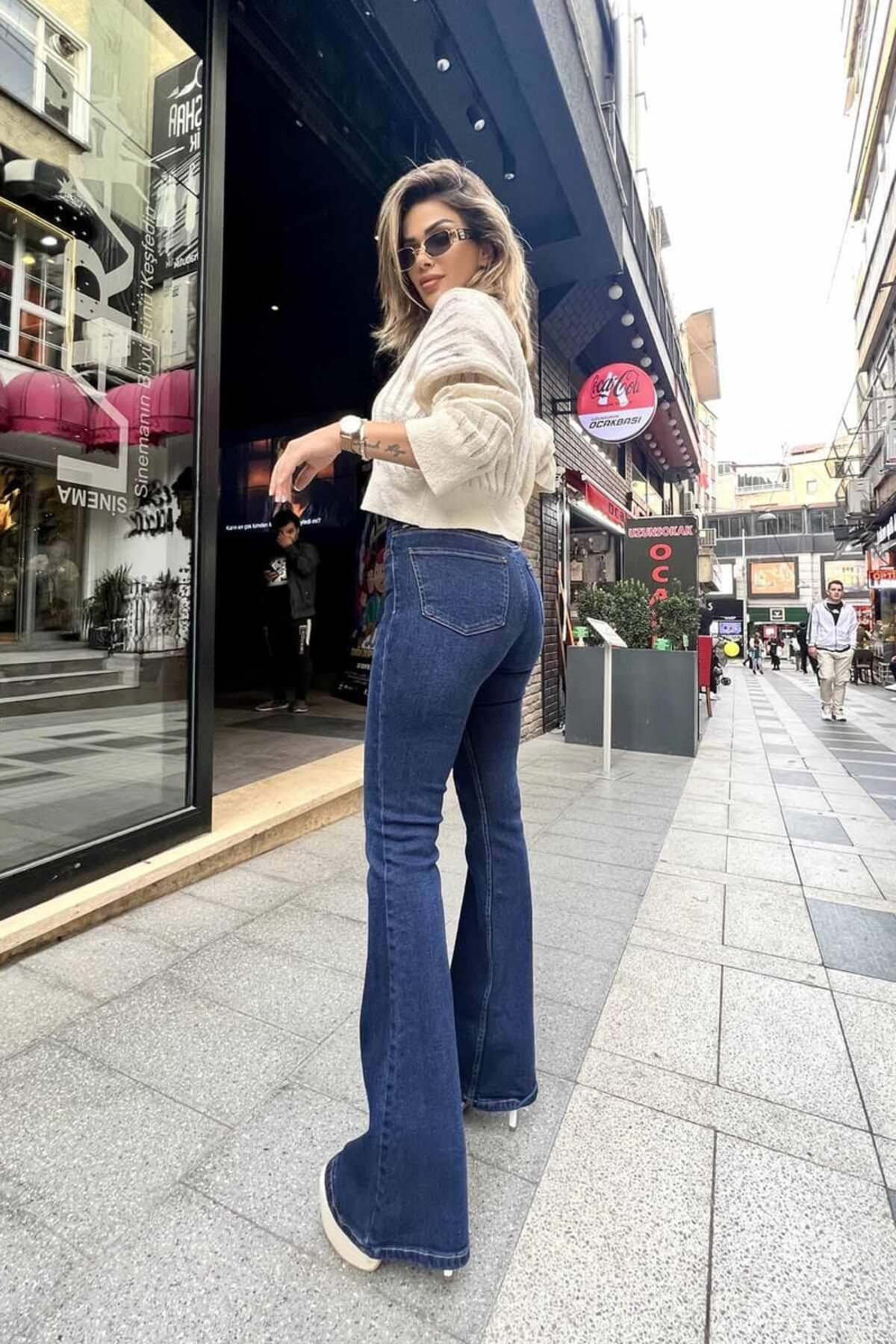 sion jeans  Aura Lacivert Cassual İspanyol Rahat & Cool Kadın Kot Pantolon - Görsel 3