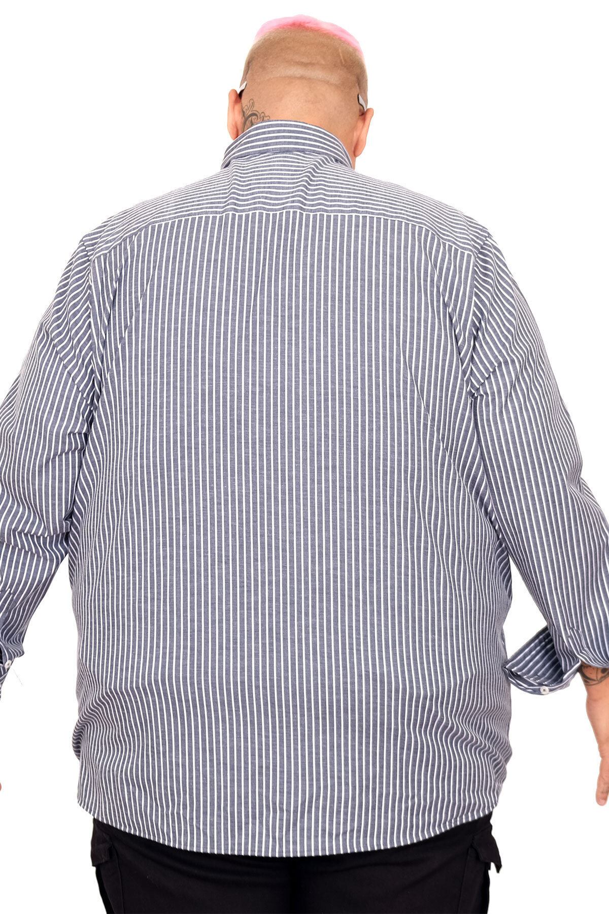 ModeXL Mode XL Büyük Beden Erkek Saten Çizgili Gömlek 20399 görsel 4