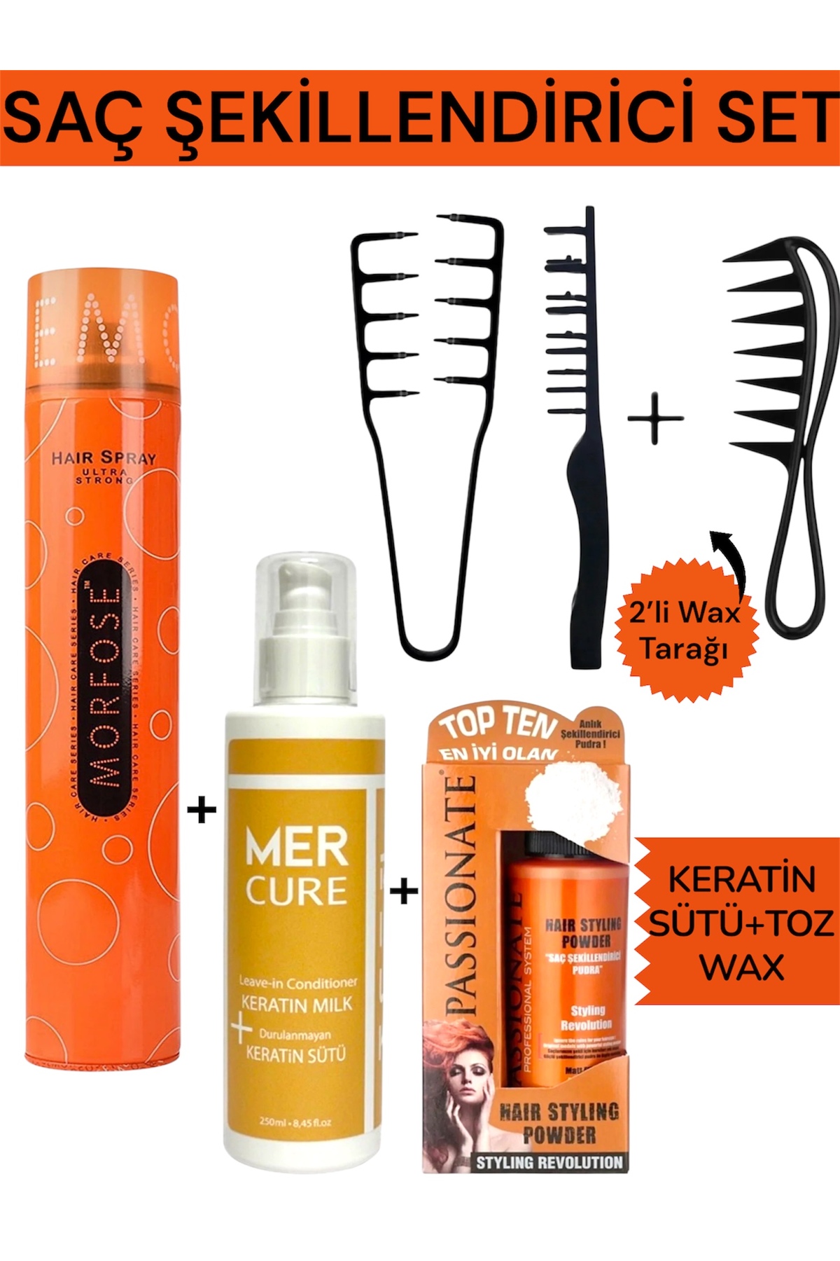 Mercure 2135 2’li Şekillendirici ve Mucizevi Tarak Pudra Wax 20gr Ultra Güçlü Saç Spreyi Keratin Sütü — 000426491
