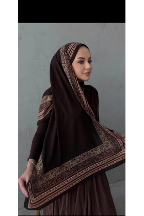Mako Kahverengi Etnik Bordür Detaylı Şık şal