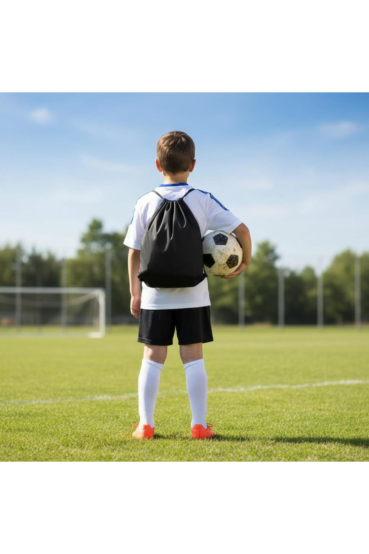 حقيبة ظهر سوداء برباط سحب - حقيبة رياضية خفيفة الو...