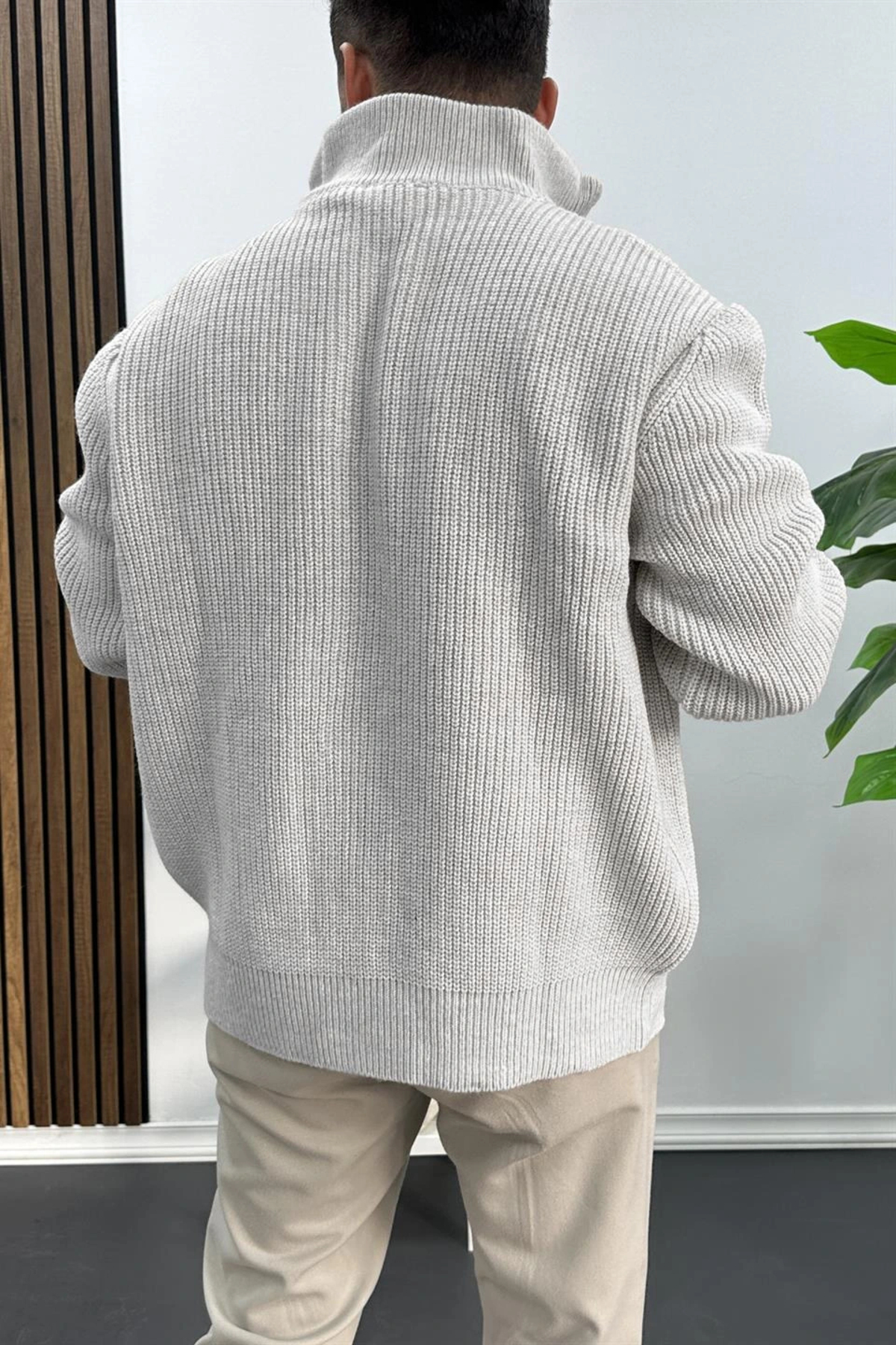 Edwox  Erkek Oversize Örgü Hırka Gri Edw433 - Görsel 4