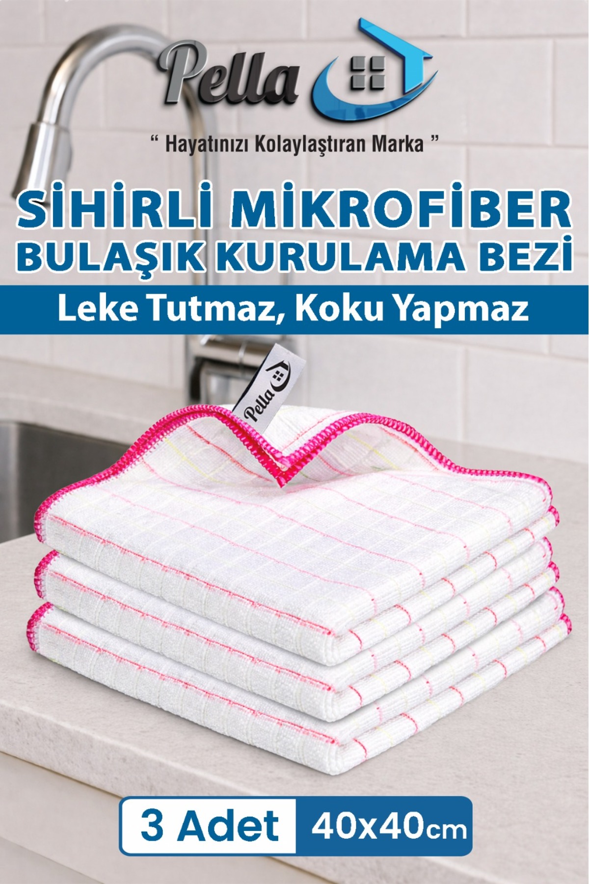 Pella (3 adet) Bulaşık Kurulama Bezi (Mikrofiber) 40x40 cm - Fiyatı, Yorumları