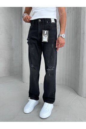 MARTIN MIX'S Erkek Siyah Yırtık Detaylı Düz Kesim Jean Pantolon
