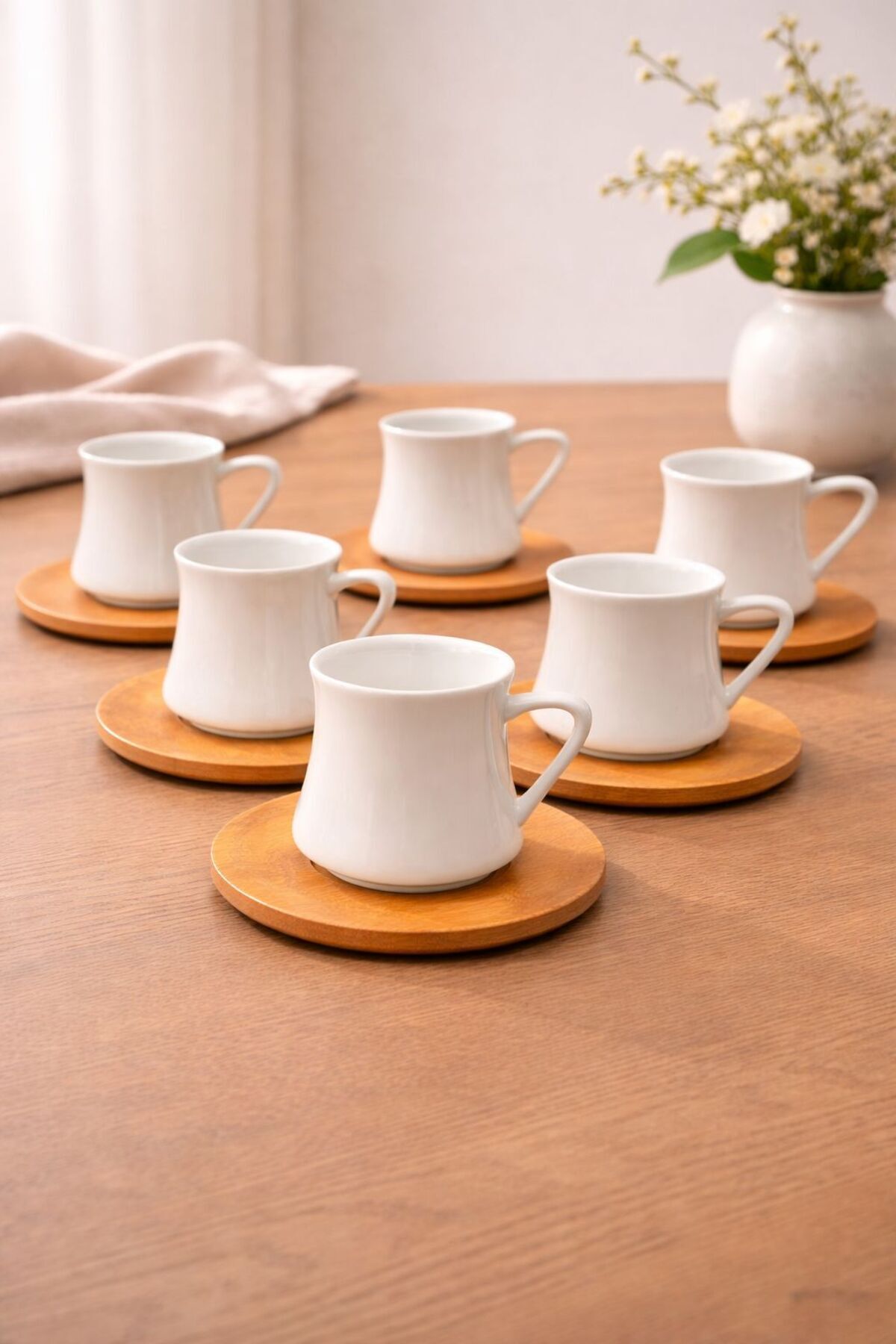 YzHome 6 Kişilik Porselen Bambu Tabaklı Kahve Fincan Takımı Seti 100ml ...