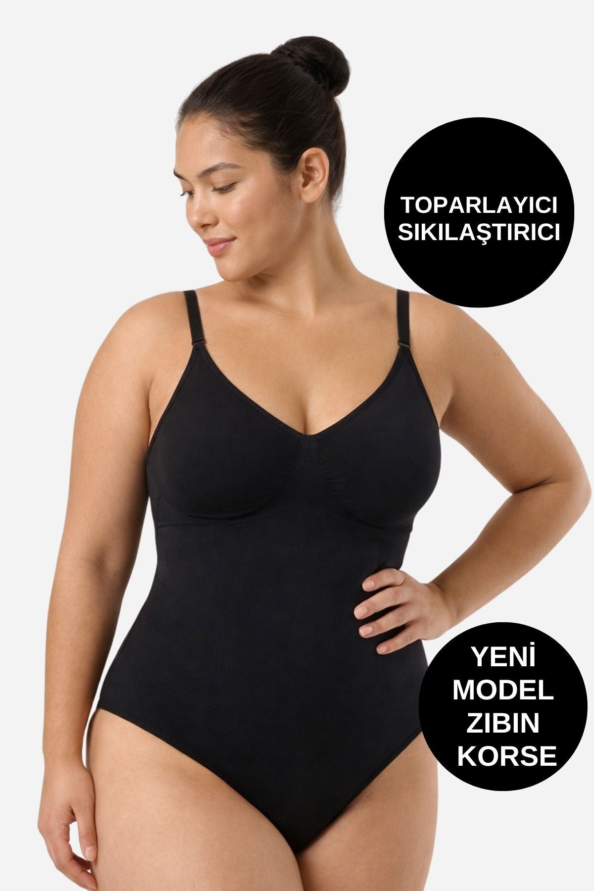 ALEXANDER HUD Kadın Sıkılaştırıcı Body Korse Siyah Renk Çıtçıtlı Toparlayıcı Askılı Şekillendirici İç Giyim Zıbın görsel 6