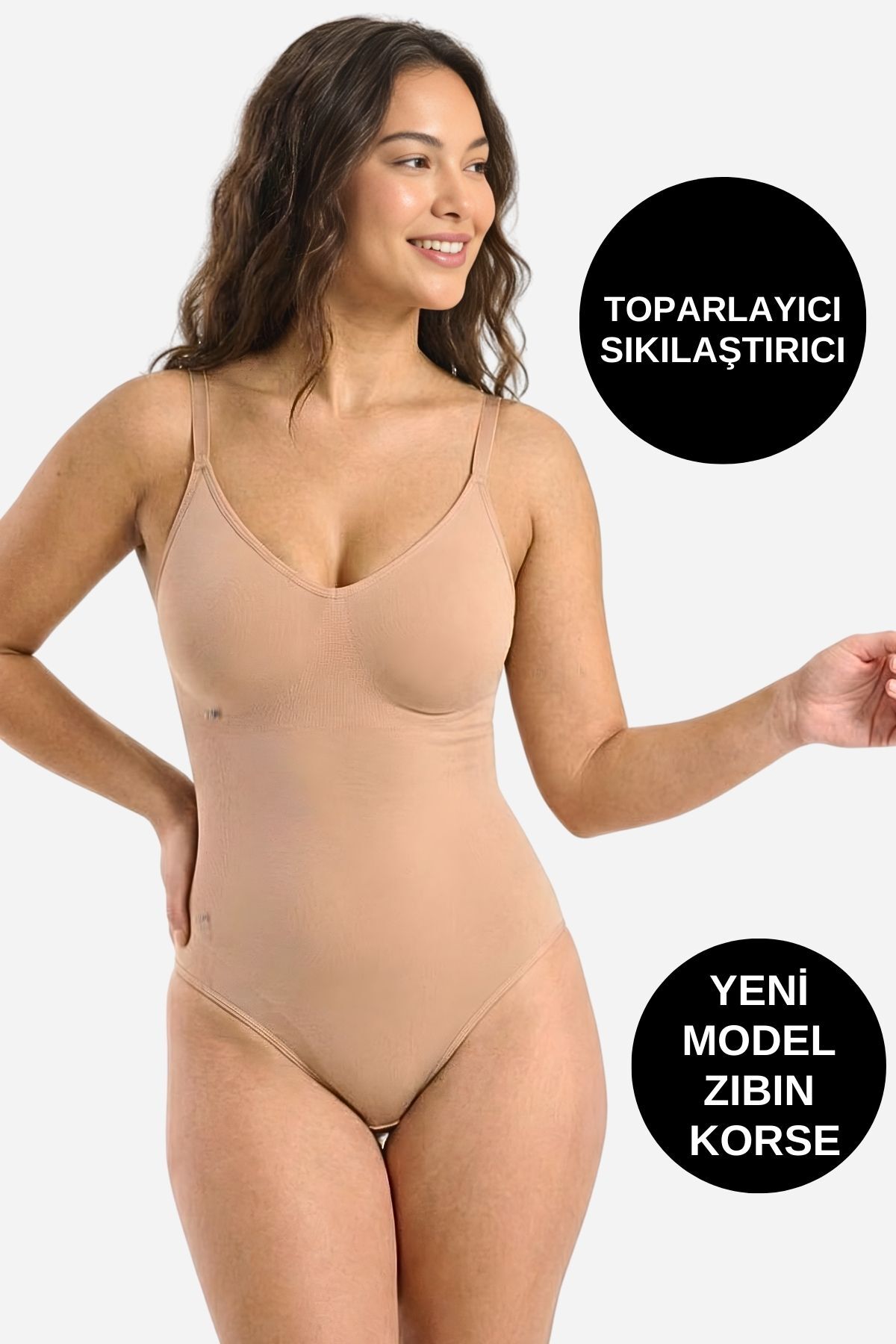 ALEXANDER HUD Kadın Sıkılaştırıcı Body Korse Ten Rengi Çıtçıtlı Toparlayıcı Askılı Şekillendirici İç Giyim Zıbın görsel 7