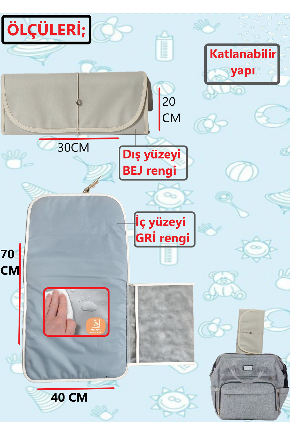 NOVA TEXTILE Anne Bebek Bakım Örtüsü, Yenidoğan Alt Değiştirme Matı, Bebek Alt Açma Minderi, Sıvı Geçirmez Alez fotoğrafı 2 (önizleme)