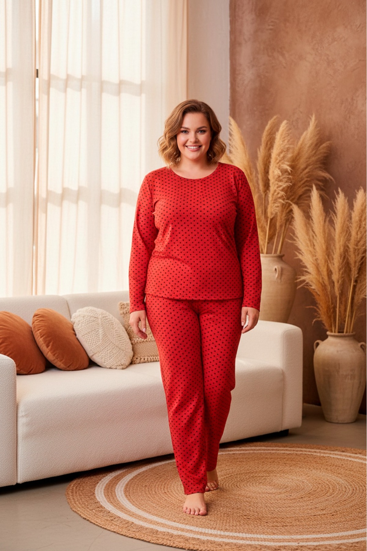 LİLA İÇ GİYİM  Battal Siyah Nokta Detaylı Büyük Beden Pijama Takımı - Görsel 2