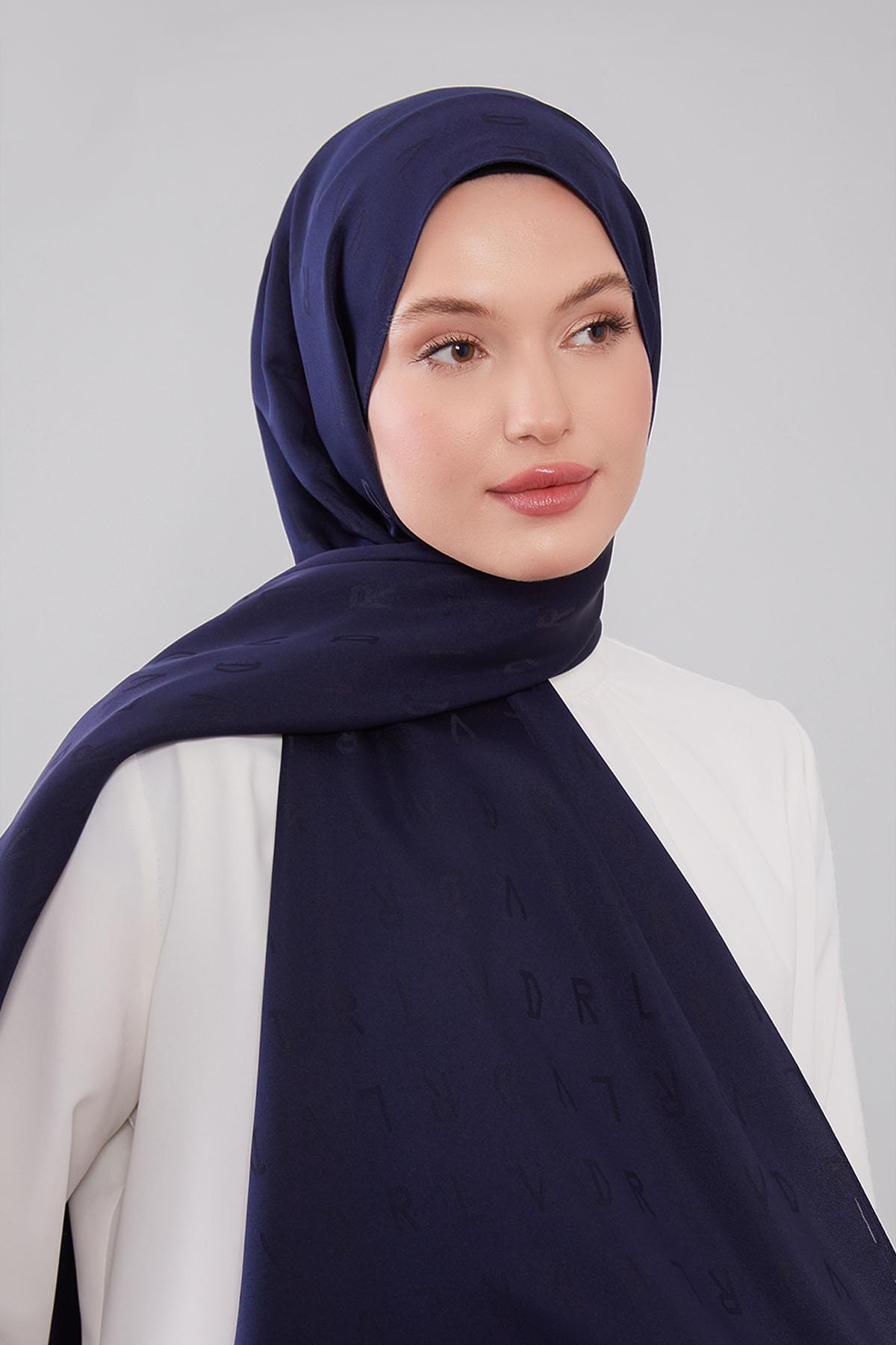 Levidor  Koyu Lacivert LVD Baskılı Jakarlı Şal - Görsel 2