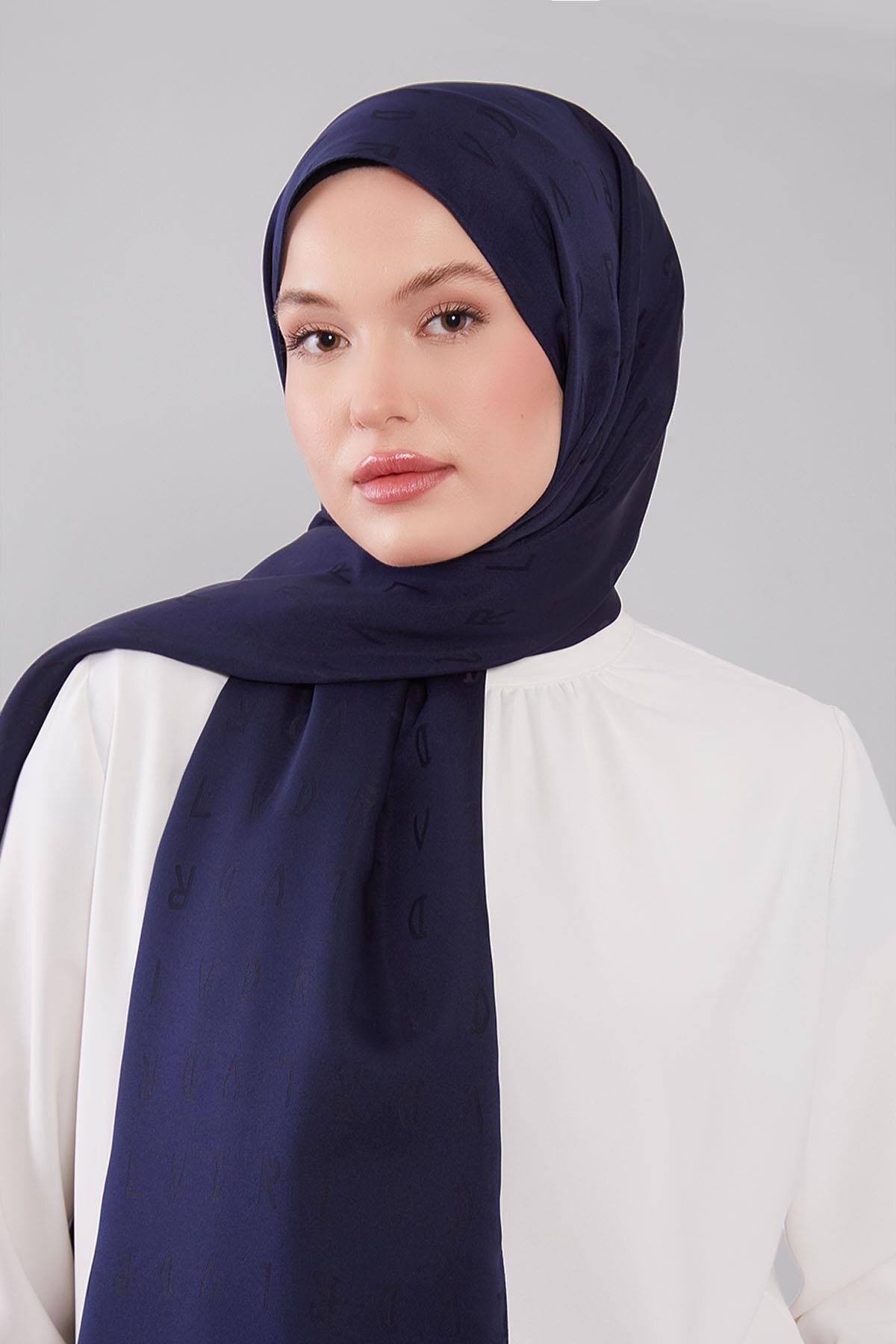 Levidor  Koyu Lacivert LVD Baskılı Jakarlı Şal - Görsel 3