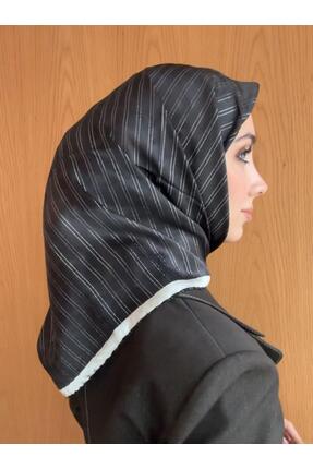 Aker Jakarlı Sura İpek Eşarp IST 7208405 - 312 Siyah Gümüş Simli Desen
