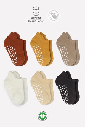 Bistyle 6 Çift Organik Pamuk Bebek Çorap Kaydırmaz Dikişsiz Penye Sneakers Kı...