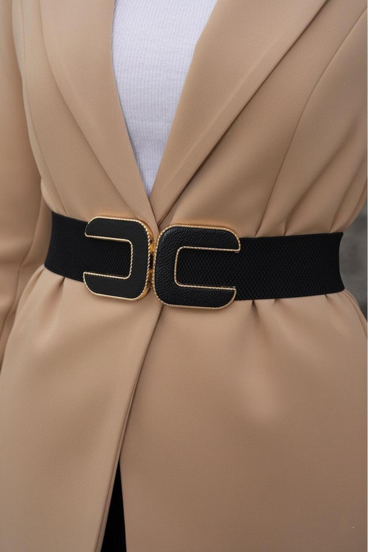 Mynoa  Elastik Zarif Takalı Kadın Kemeri,Ceket Kemeri,Elbise Kemeri,Lastik Kemer - Görsel 2