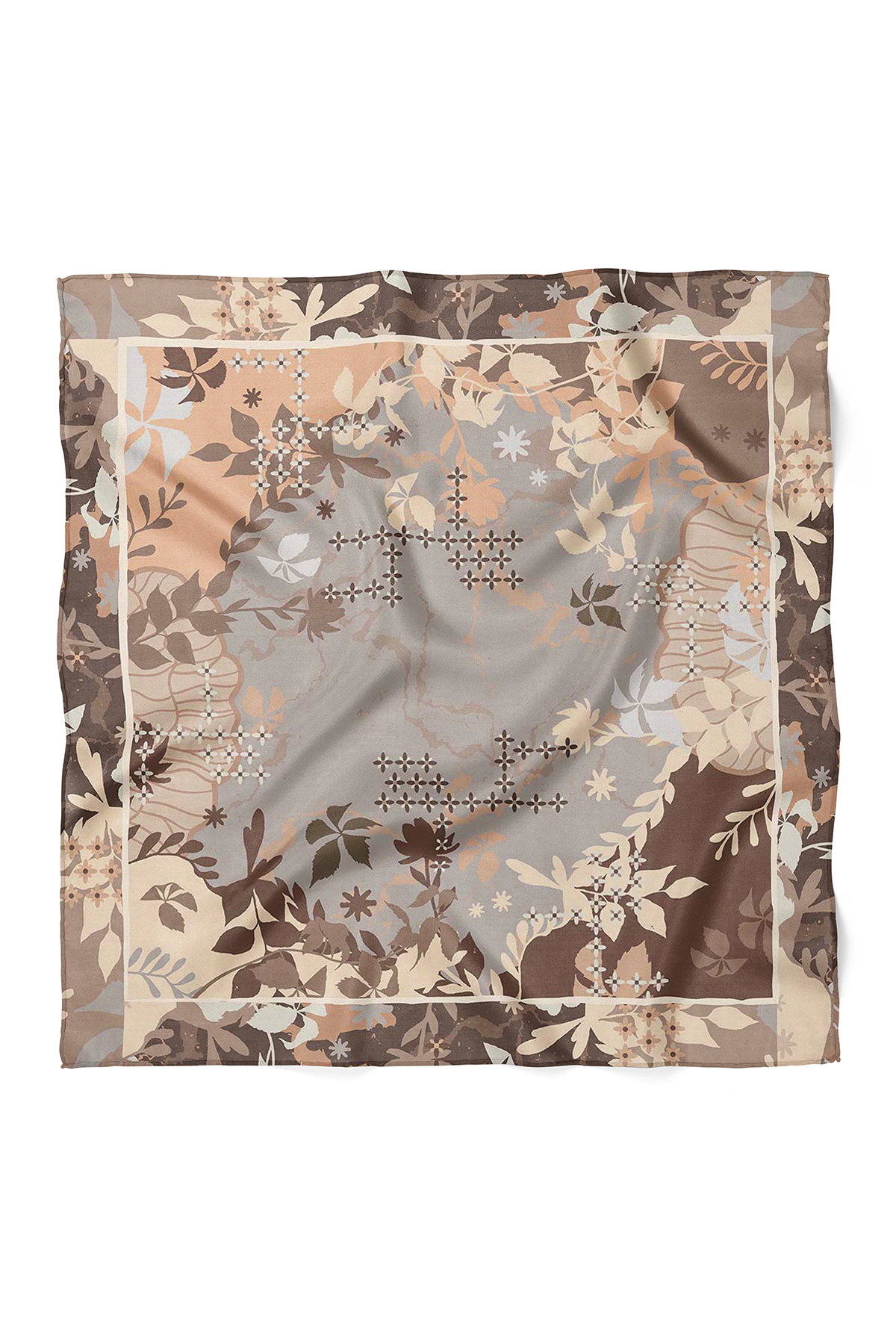 nehir eşarp Toprak Esintisi Yaprak Silüetli ve Mermer Desen Fular Bandana 50x50 Cm görsel 2