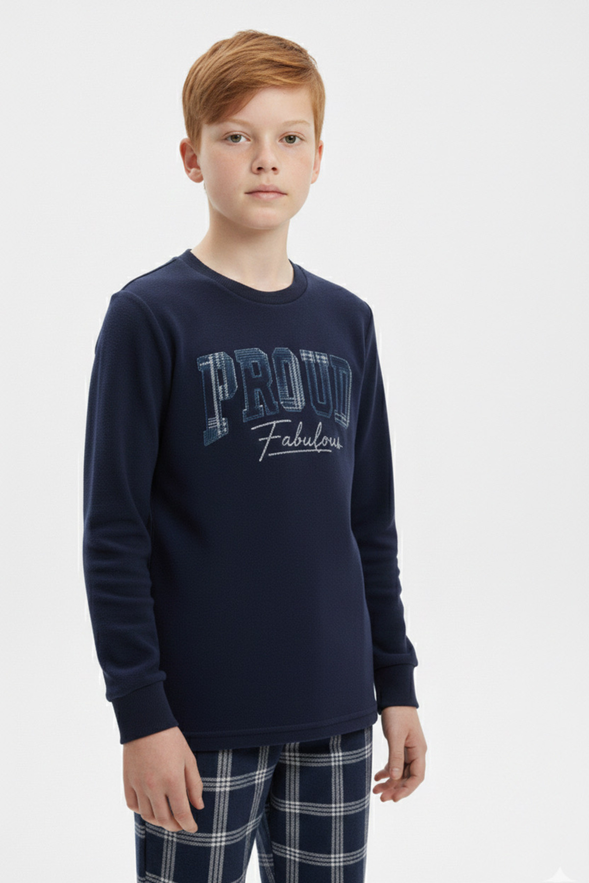 Boys Embroidery Detailed Long Sleeve Fleece Fabric Winter Thick Pajamas Set