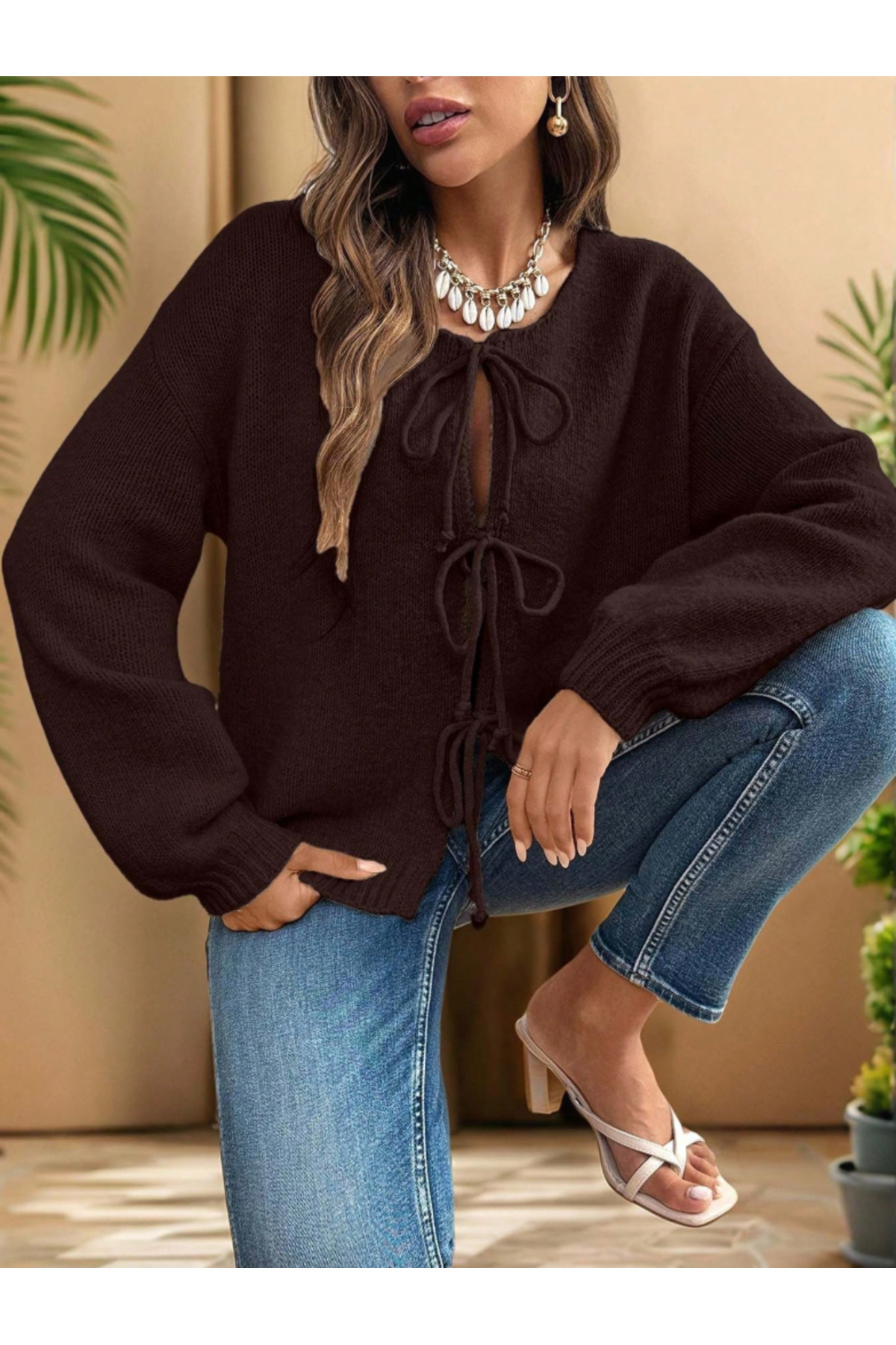 SÇLK TEKSTİL  Bağlamalı Rahat Kesim Kadın Triko Hırka - Görsel 5