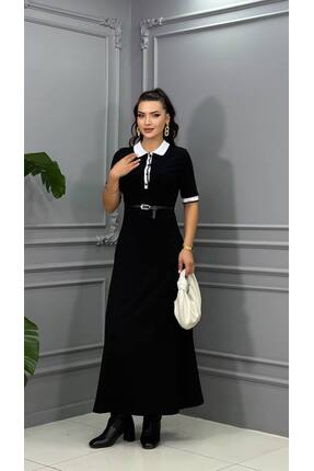 Genesis cannes Cannes baby Kontrast Bebe Yaka Kemerli Maxi Boy Siyah Elbise