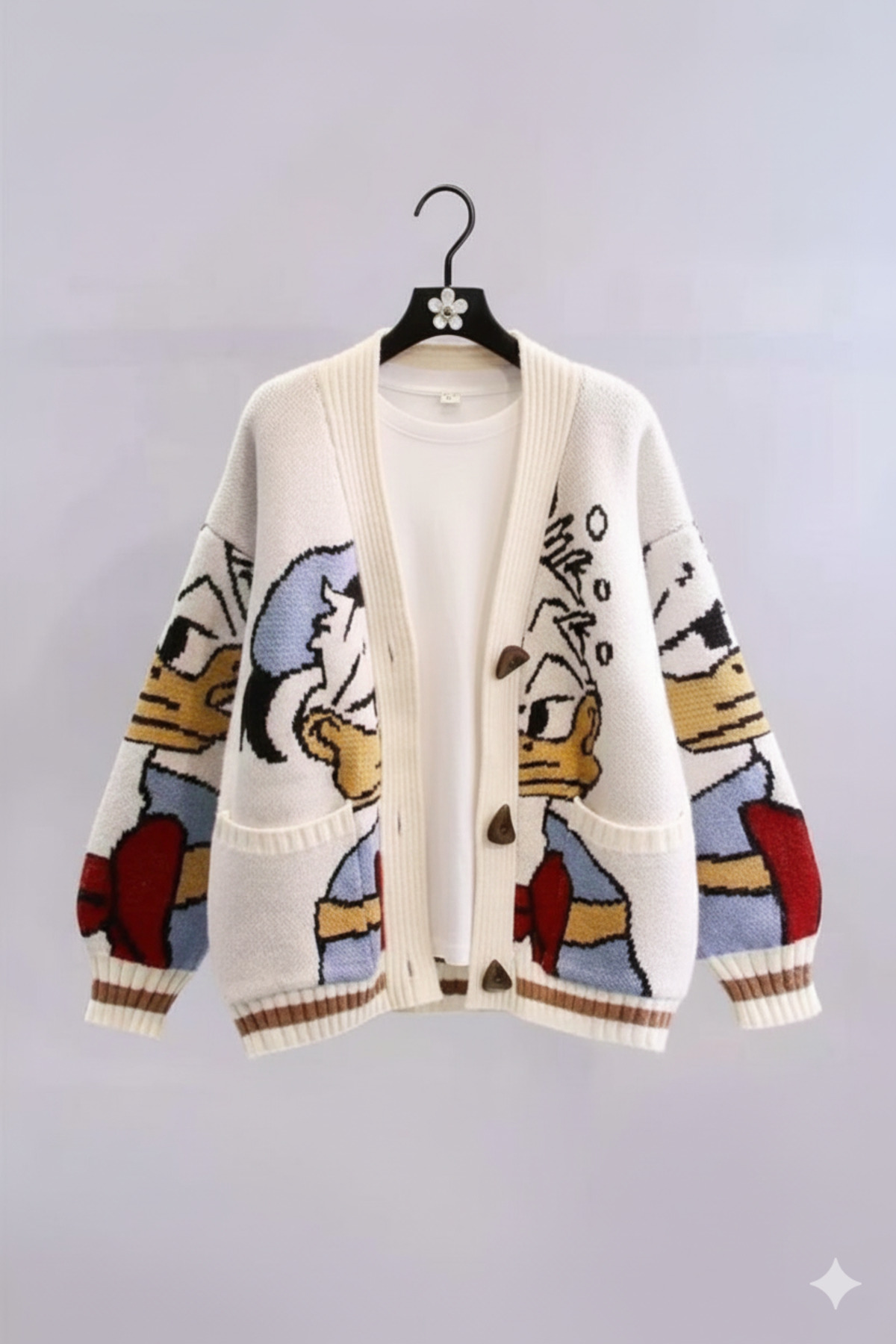 Karakedi Дъфи Дък карикатура копчената плетена жилетка