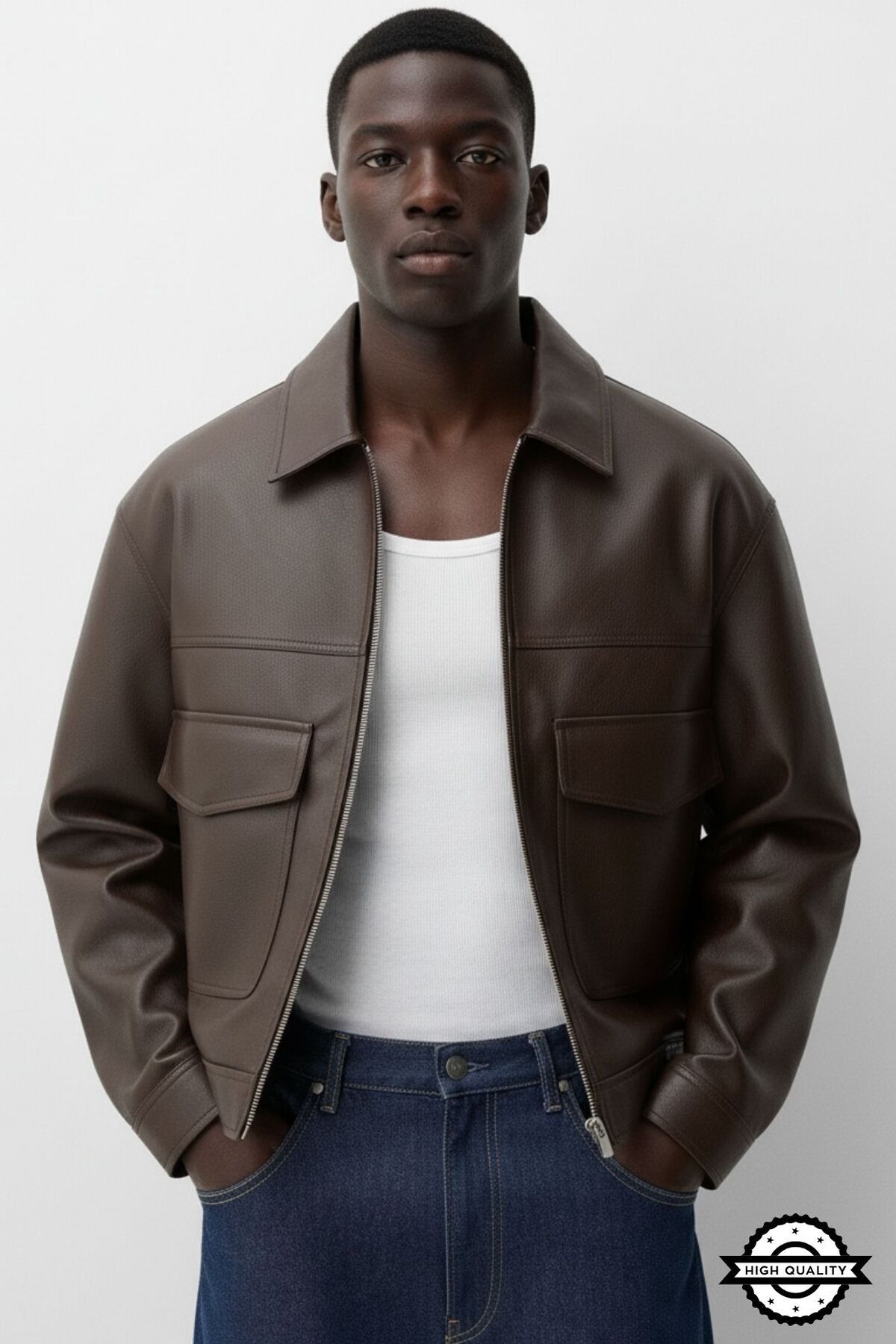 KOCCI  Yeni Sezon Oversize Old Money Tarz Yüksek Kalite Erkek Deri Ceket Mont