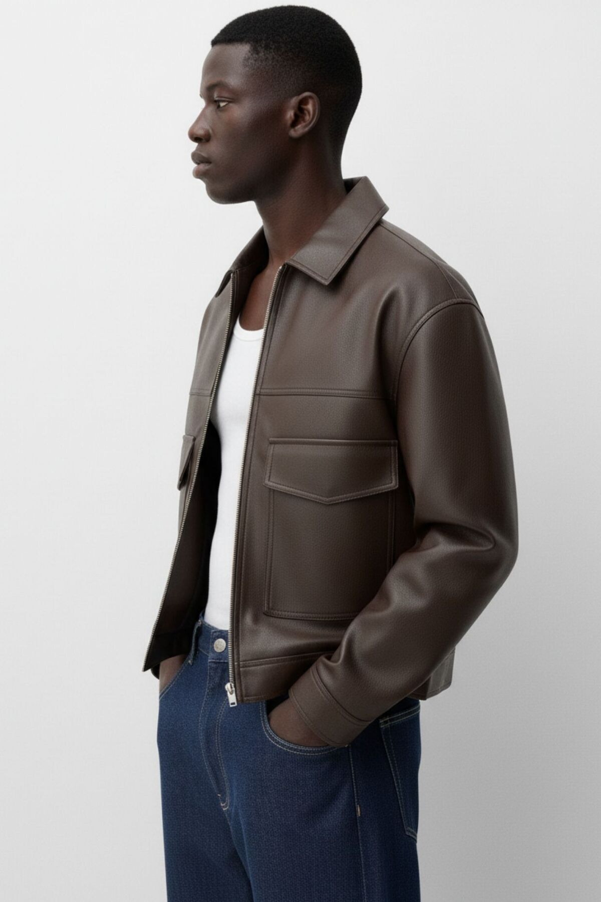 KOCCI  Yeni Sezon Oversize Old Money Tarz Yüksek Kalite Erkek Deri Ceket Mont - Görsel 2