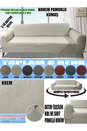 Home LUX BOHEM PAMUKLU KUMAŞ KOLTUK-KANEPE KILIFI 3LÜ KOMPLE GİYDİRME KALIN V...