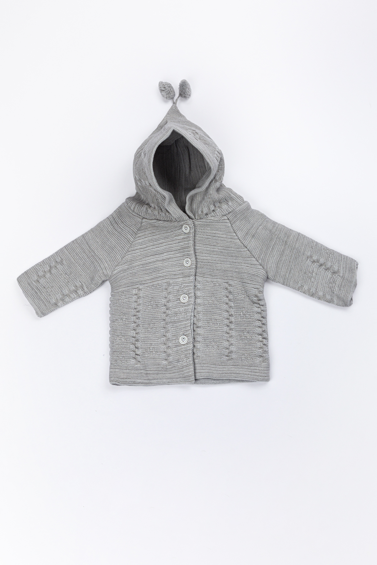 Lui Baby Yenidoğan Kapüşonlu Triko Unisex Ponponlu Bebek Hırka 0/6 Ay fotoğrafı 2 (önizleme)