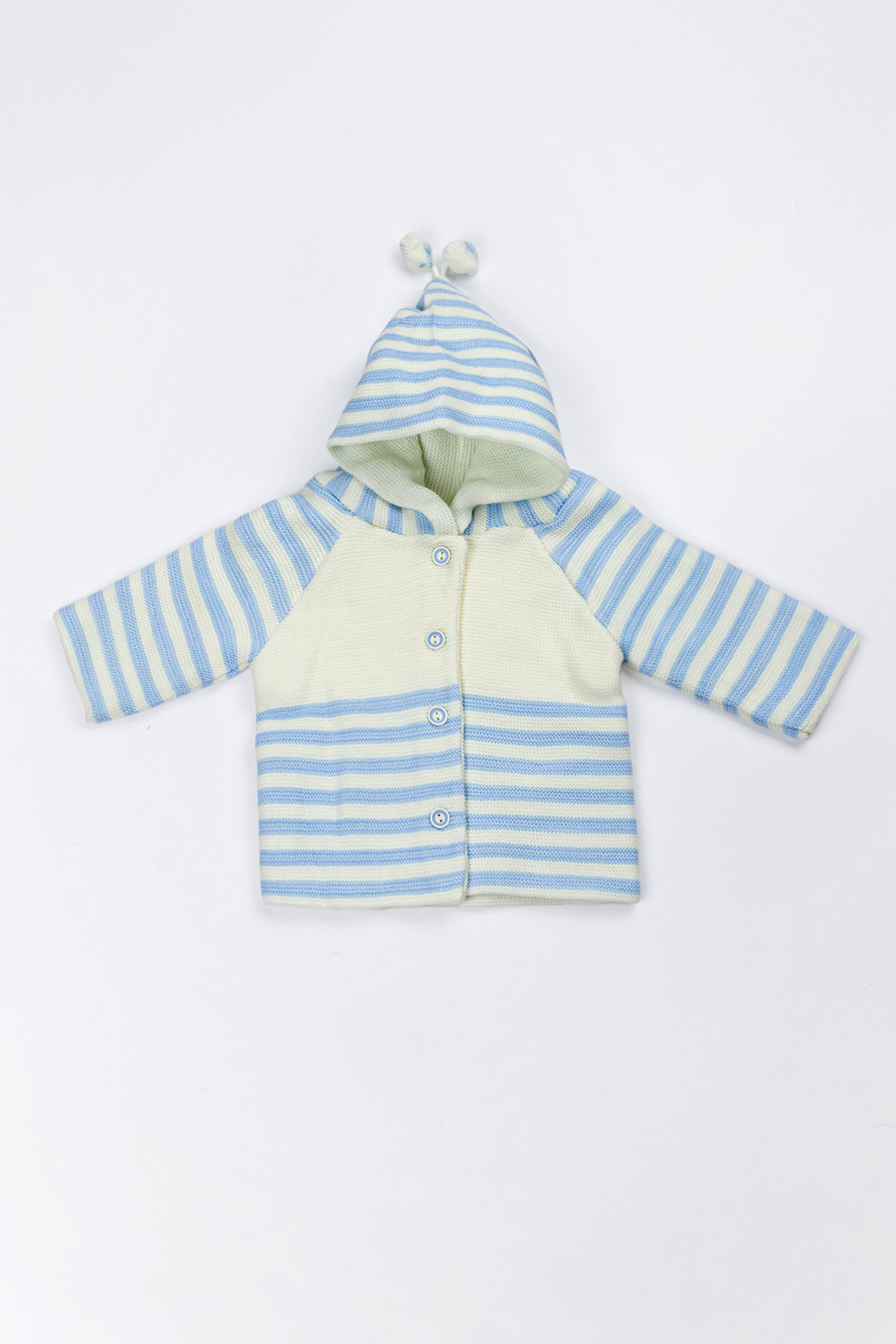 Lui Baby Yenidoğan Kapüşonlu Triko Unisex Ponponlu Bebek Hırka 0/6 Ay fotoğrafı 2 (önizleme)