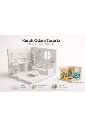 objehouse Boyanabilir 3D Yapboz Oda Modeli – Kendi Odanı Tasarla boya fırça d...