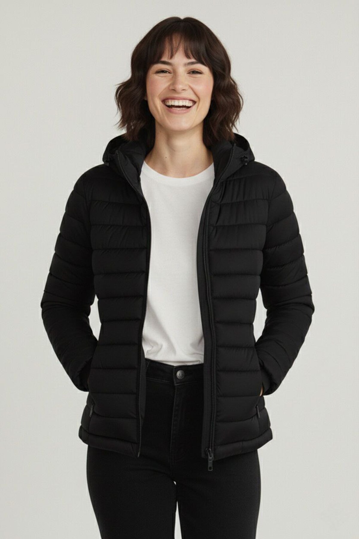 İNDİRİM MODAM  Kadın Kapüşonlu Mont Ceket Su İtici Kumaş Kapitone Astarlı - Görsel 2