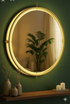 AGA KONSEPT İskandinav Gold Kablosuz Led'li Ayna (50 cm, 60 cm, 75 cm) Metal ...