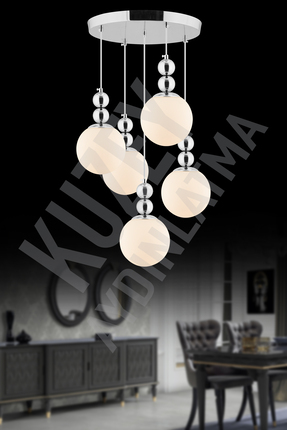 KUZEY AYDINLATMA ŞİMAL 5 Lİ KROM GLOP CAMLI MODERN ŞIK KLASİK AVİZE AYDINLATMA