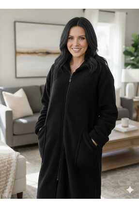 MOON SAND Wellsoft Fermuarlı Kapüşonlu Uzun Polar Hırka Unisex Oversize ( Ev ...