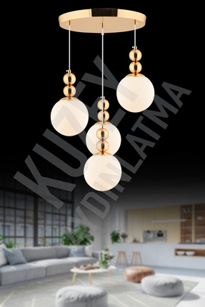 KUZEY AYDINLATMA ŞİMAL 4 LÜ GOLD GLOP CAMLI MODERN ŞIK AVİZE AYDINLATMA
