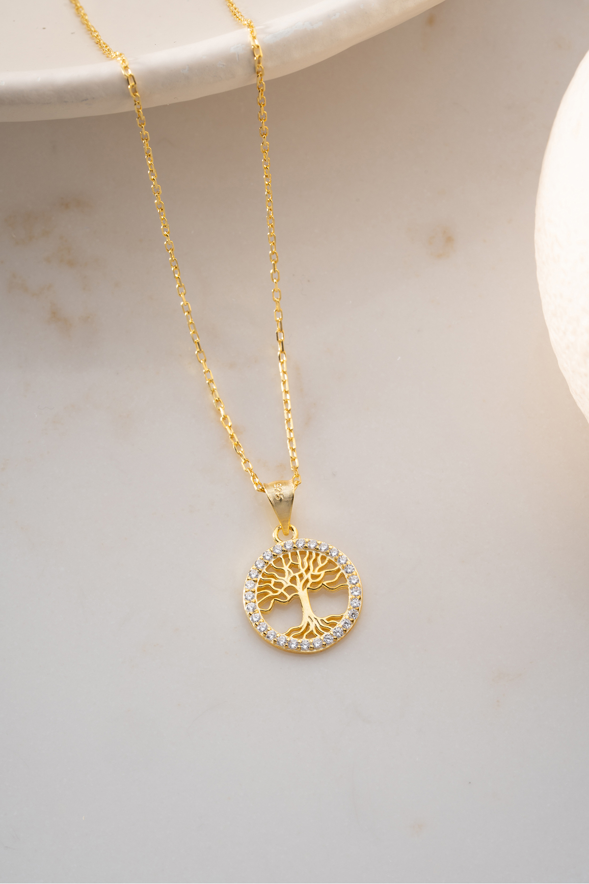 Silvano Jewelry 925 Ayar Gümüş Altın Kaplama Hayat Ağacı Kolye görsel 4