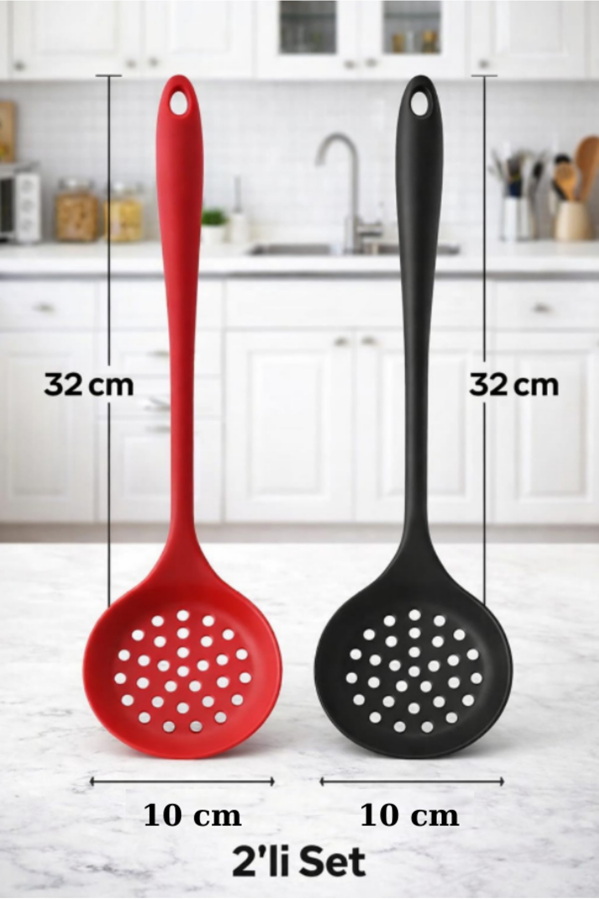 2 Pcs Silicone Colander Red-Black
