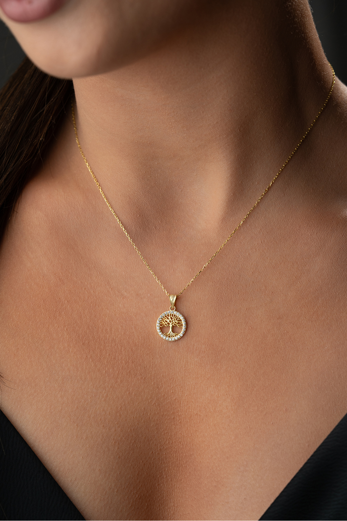 Silvano Jewelry 925 Ayar Gümüş Altın Kaplama Hayat Ağacı Kolye görsel 3