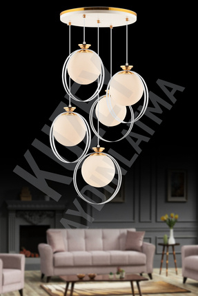 KUZEY AYDINLATMA BUSE 5 Lİ BEYAZ GLOP CAMLI MODERN AVİZE AYDINLATMA