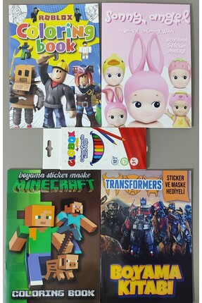 ada çanta kırtasiye 4 adet stickerli boyama kitabı ve 12'li kuru boya kalemi ...