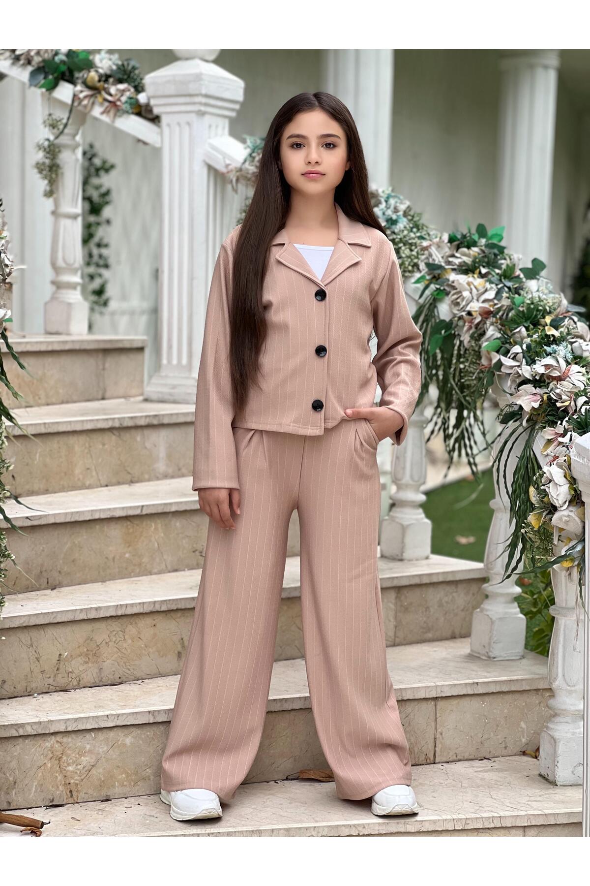KOKOŞ BEBEK Kız Çocuk Ceket Pantolon Takım – Cepli Düğme Detaylı Piliseli Pantolon (6-16 Yaş) | 31596 fotoğrafı 6 (önizleme)