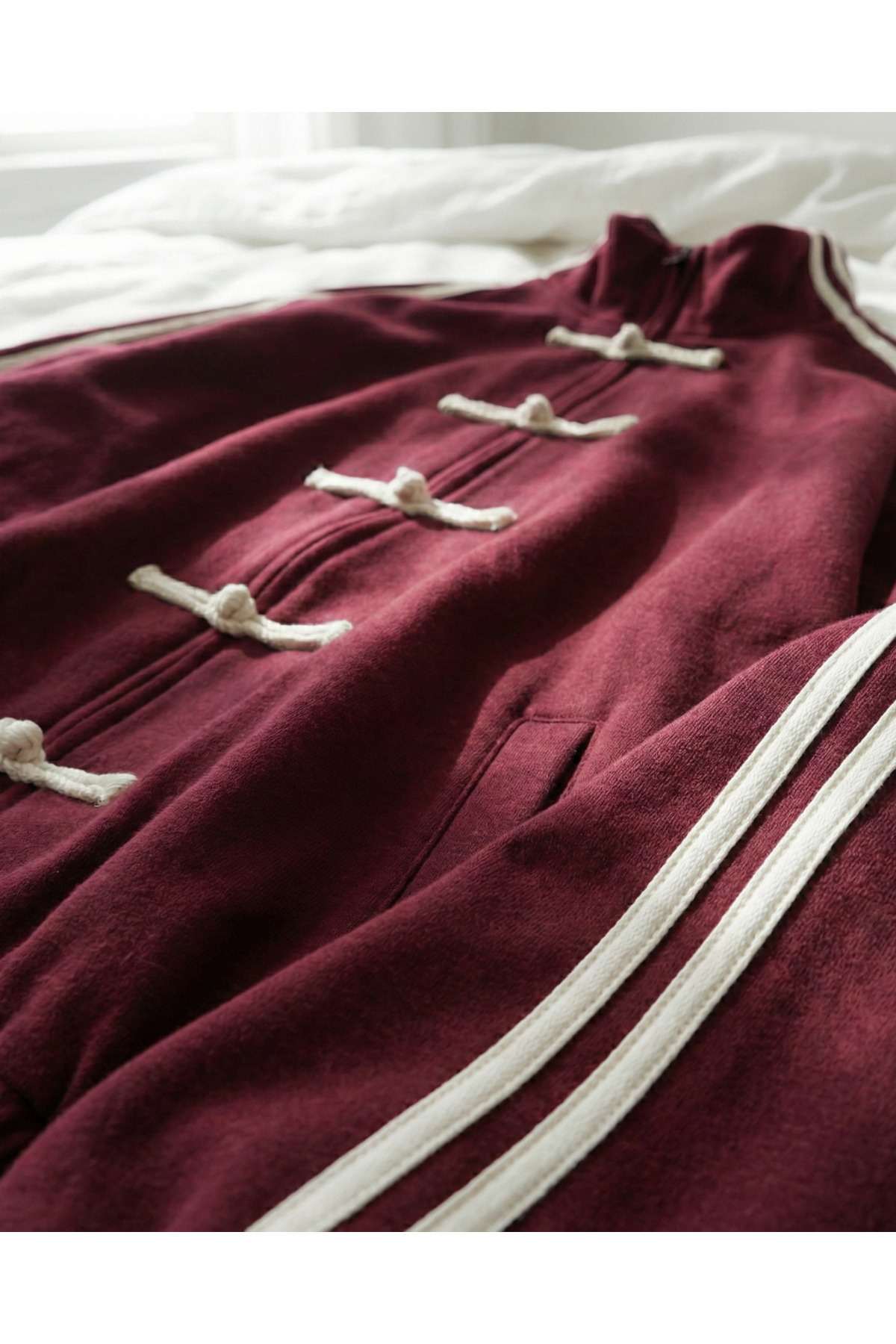 Toum  Çift Çizgili Oversize China Unisex Ceket - Görsel 4