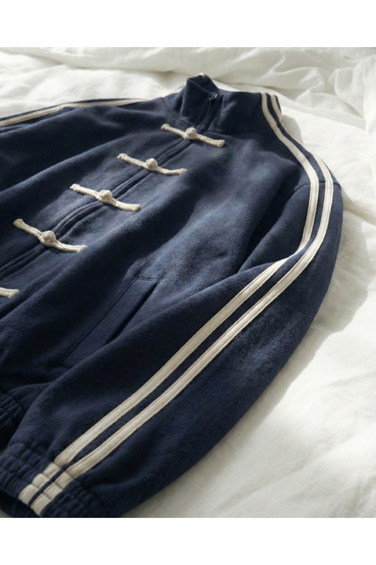 Toum  Çift Çizgili Oversize China Unisex Ceket - Görsel 4