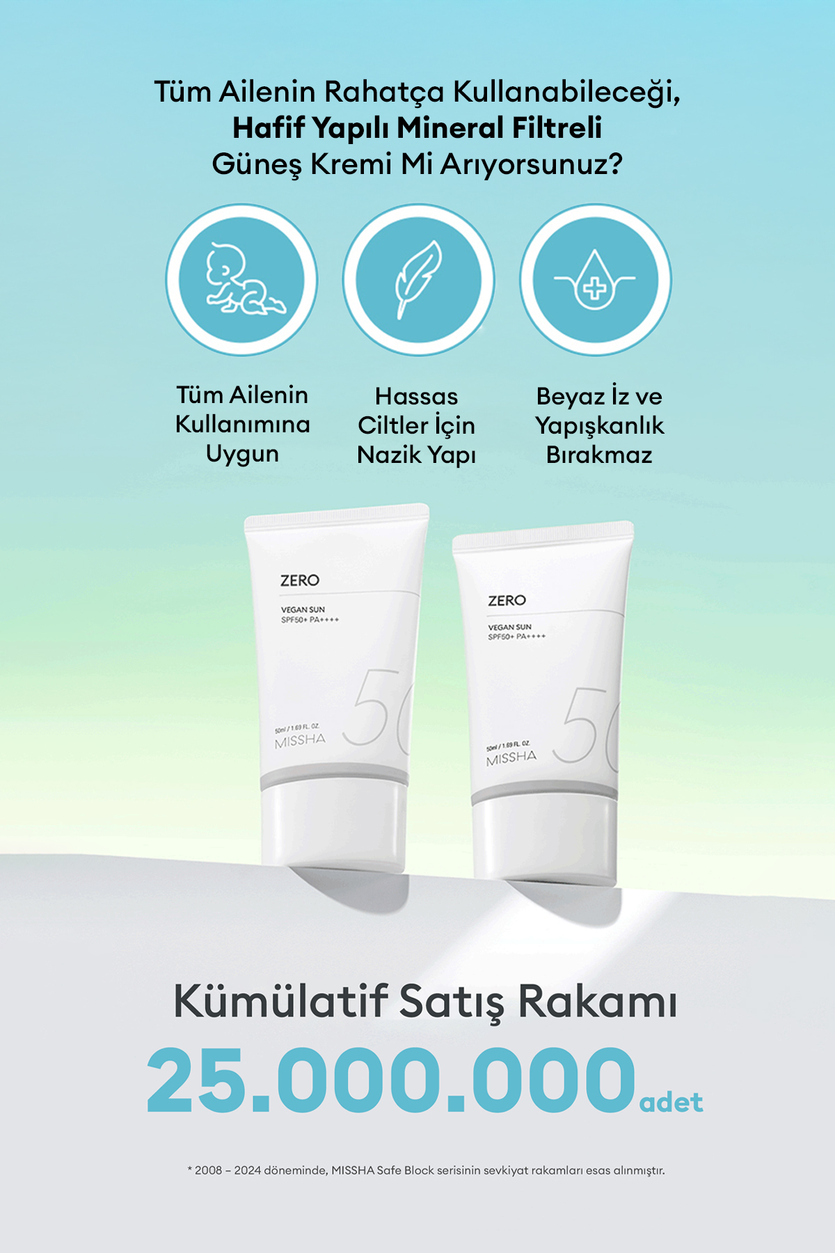Nazik, Mineral Filtreli Güneş Kremi All Around Safe Block Zero Vegan Sun SPF 50+ PA++++ — 8898 — تصویر 3 از 7