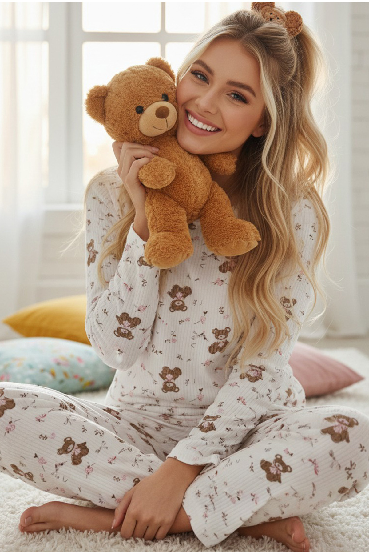 Siyah İnci екрю ведмедик з квітковим візерунком М'який Туше Зимовий Бавовняни...