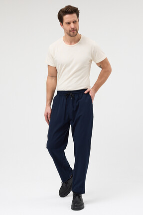 macharel jeans Erkek Lacivert Rahat Kesim Beli Lastikli Bağcıklı Jogger Panto...