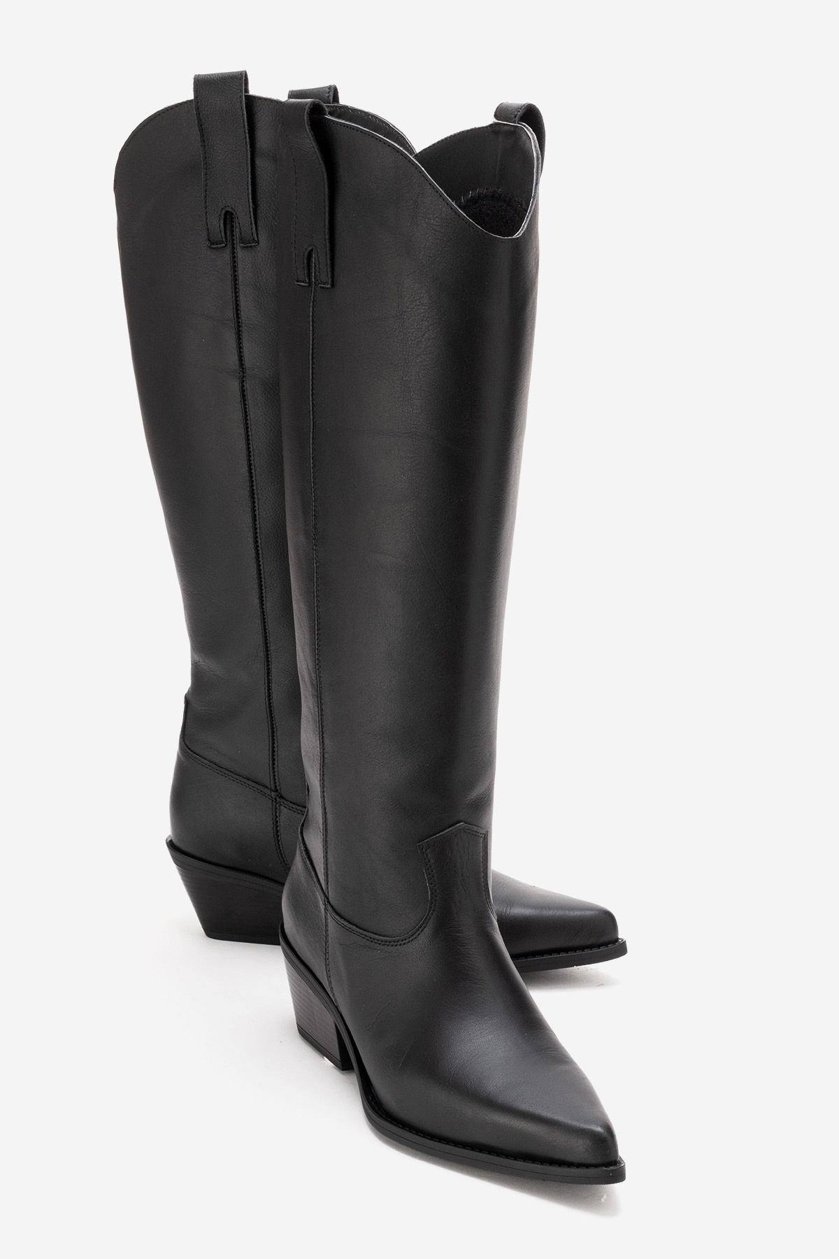 LuviShoes ANIA Siyah Cilt Hakiki Deri Kadın Western Çizme
