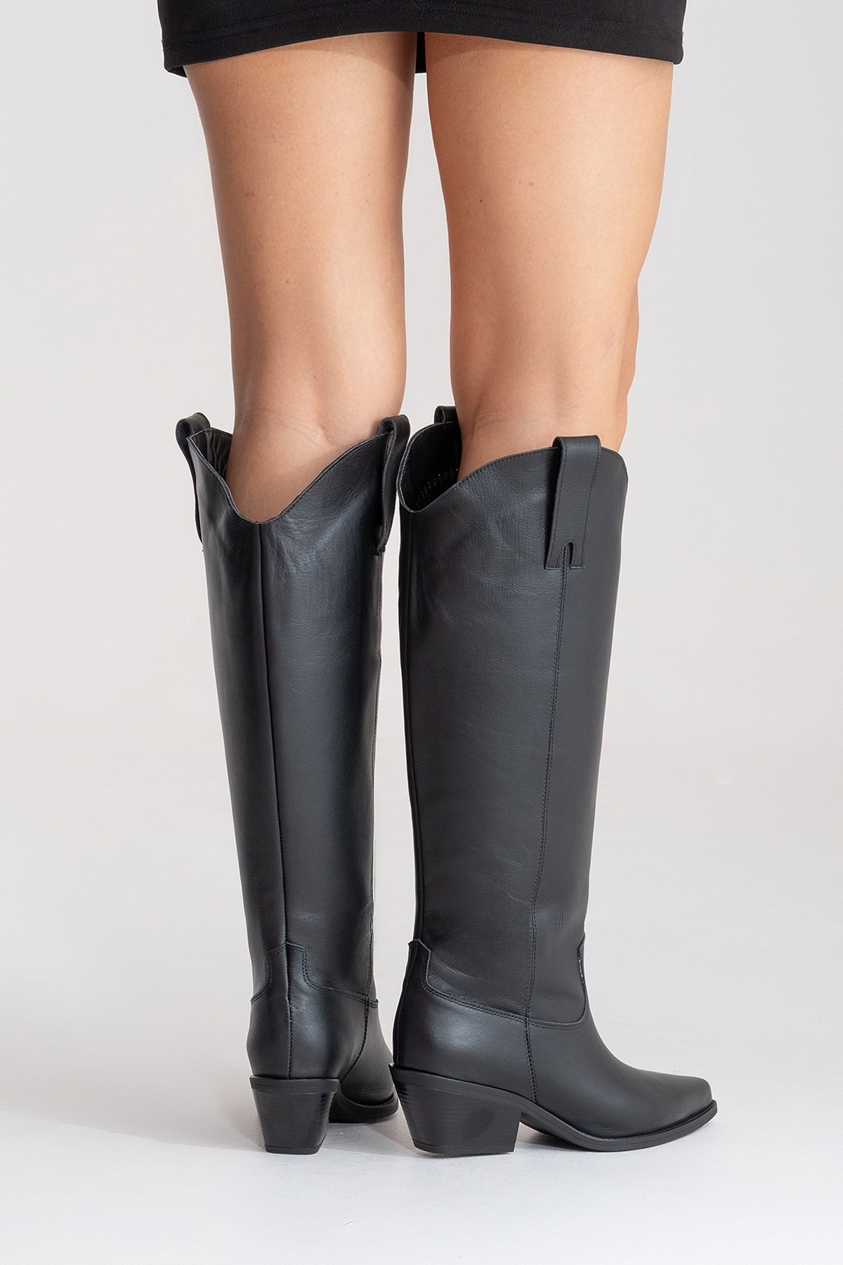 LuviShoes ANIA Siyah Cilt Hakiki Deri Kadın Western Çizme görsel 6