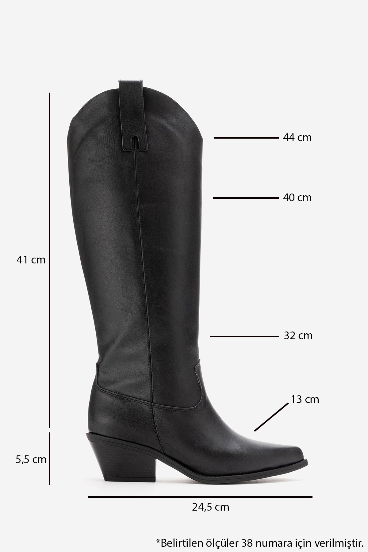 LuviShoes ANIA Siyah Cilt Hakiki Deri Kadın Western Çizme görsel 3